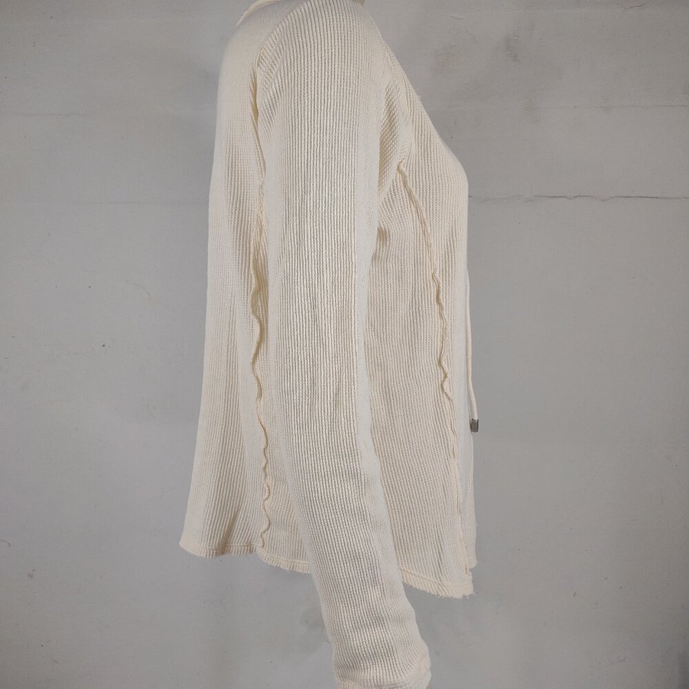Sundance ivory 100% cotton long sleeve lace up V-Neck thermal shirt ladies Large - Picture 3 of 7
